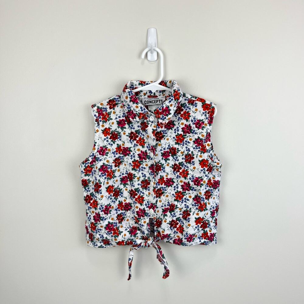 Vintage California Concepts Floral Sleeveless Cropped Blouse Medium USA